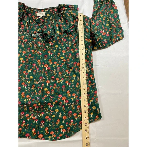 J. Crew Green Floral Ruffled V-Neck Mushroom Blouse - Picture 7 of 10